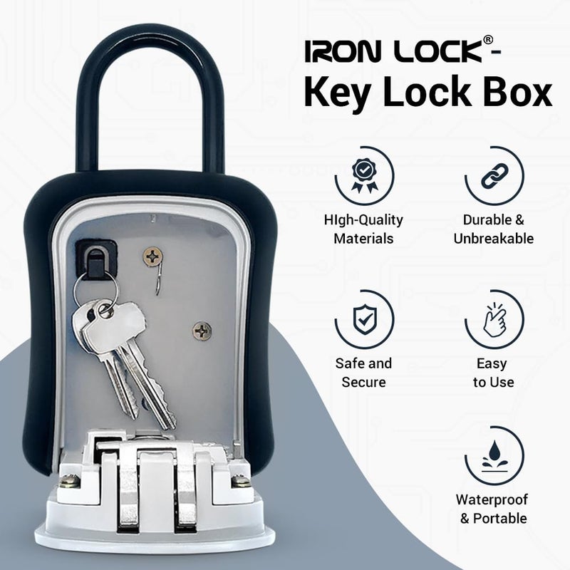 Iron LockÂ® Key Lock Box Portable with U-Shackle & Wall Mount â€“ Medium Waterproof Heavy-Duty Metal Safe with 4-Digit Combination for Spare Keys Outside on Door Knob, Fence or Gate (Grey, Medium) - Image 5